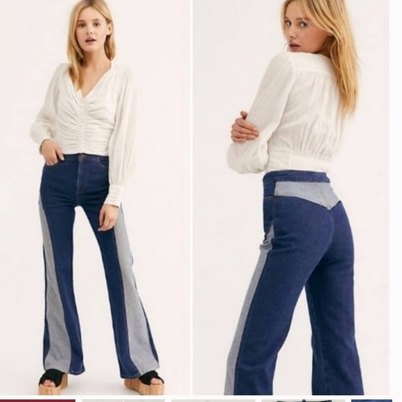 We The Free Denim - We the Free Flip it and Reverse it flare jean Patch Two toned Blue 28